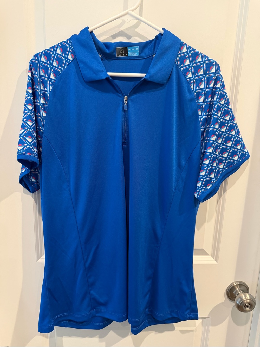 PGA Tour Short-Sleeve Zip Polo with Patterned Sleeves Size XXL